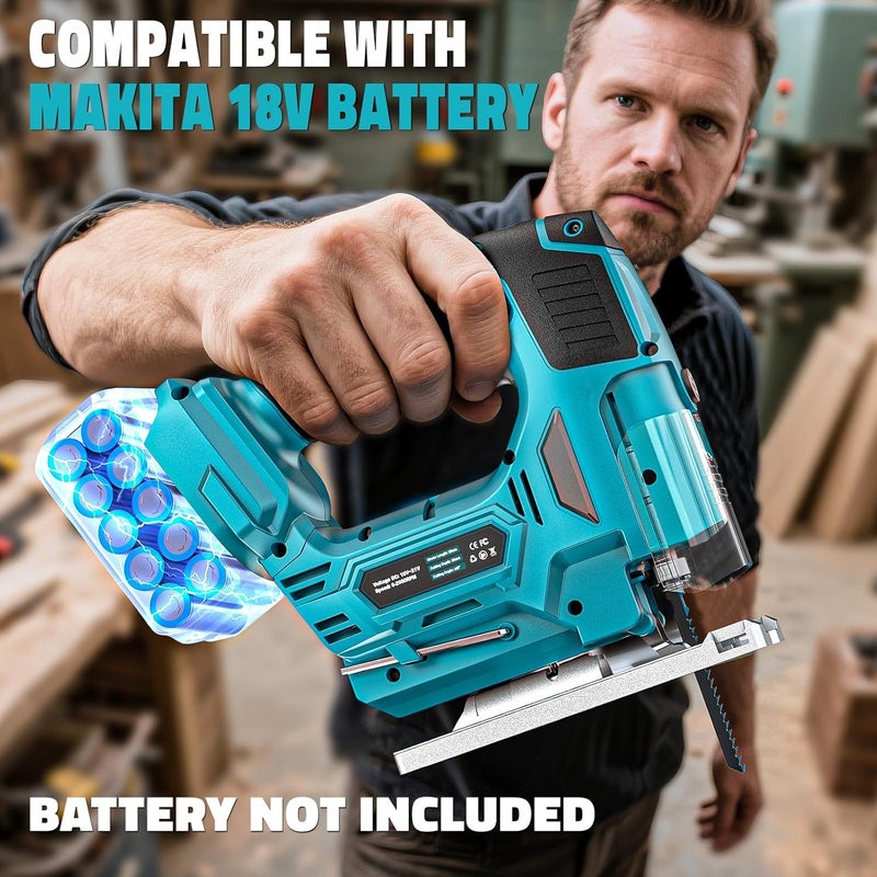 Cerycose Jig Saw Compatible with Makita 18V Battery, Laser Guide Cordless Jigsaw Tool, Brushless Motor, Variable Speed, 45° Bevel Angle Cut, LED Light, 3 Orbital Sets, 6PCS Blades (No Battery) - Image 5